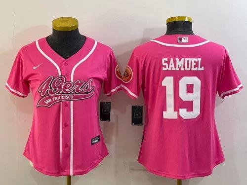 Baseball Jersey For Group Orders And Discounts-Women's San Francisco 49ers #19 Deebo Samuel Pink With Patch Cool Base Stitched Baseball Jersey(Run Small)