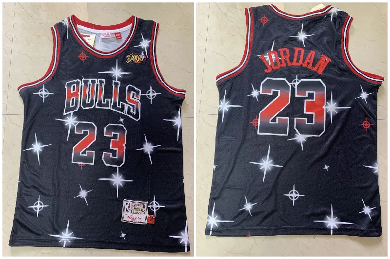 Basketball Jersey For Fan Custom Numbering-Bulls 23 Michael Jordan Black 1997 Finals Patch Star Hardwood Classics Basketball Jersey