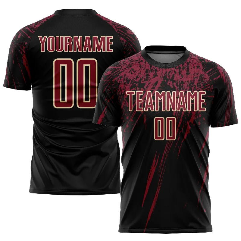 Football Jersey For Official Tournament Merchandise-Custom Black Crimson-Cream Sublimation Soccer Uniform Jersey