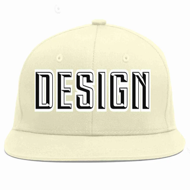 Baseball Cap With Player Logos-Custom Cream Black-White Flat Eaves Sport Baseball Cap Design for Men/Women/Youth