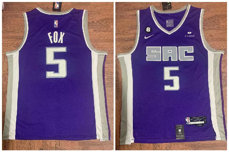 Basketball Jersey For Personalized Fan Support-Kings 5 De'Aaron Fox Purple City Edition Swingman Basketball Jersey