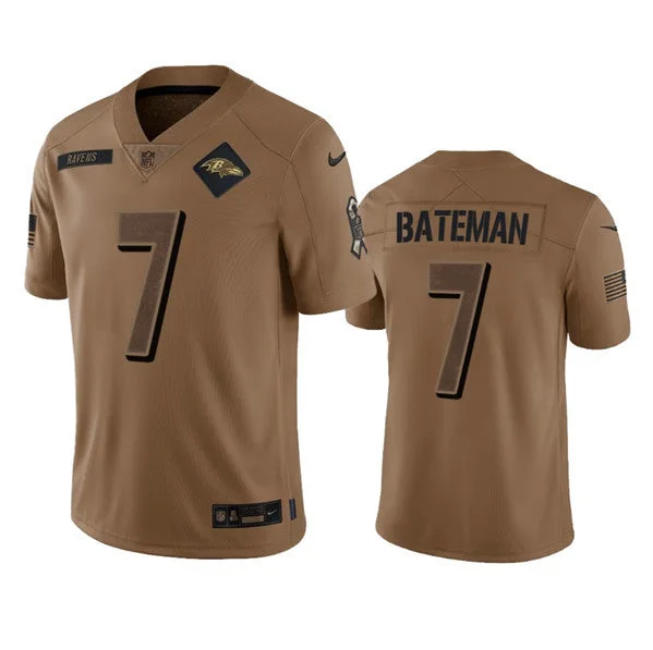 Football Jersey With Unique Player Numbering-Men's Baltimore Ravens #7 Rashod Bateman 2023 Brown Salute To Service Limited Football Stitched Jersey