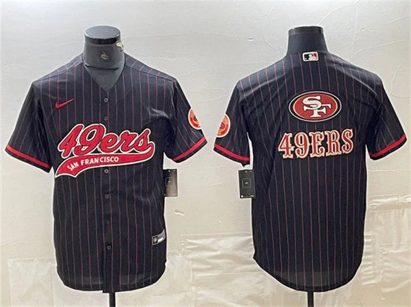 Baseball Jersey For Group Orders-Mens San Francisco 49ers Black Team Big Logo With Patch Cool Base Stitched Baseball Jerseys