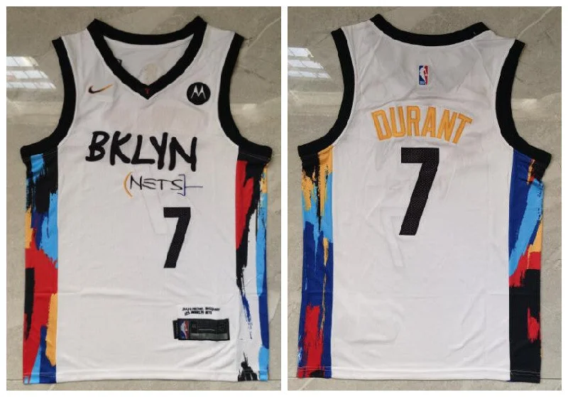 Basketball Jersey With Comfortable Fit-Nets 7 Kevin Durant White 2021 City Edition Swingman Basketball Jersey