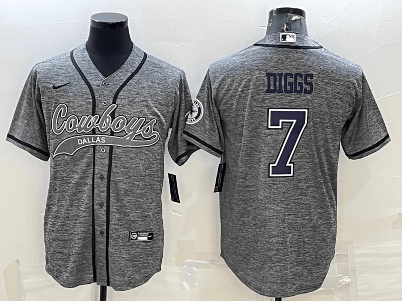 Baseball Jersey For Professional Teams-Men's Dallas Cowboys #7 Trevon Diggs Grey Gridiron With Patch Cool Base Stitched Baseball Jersey