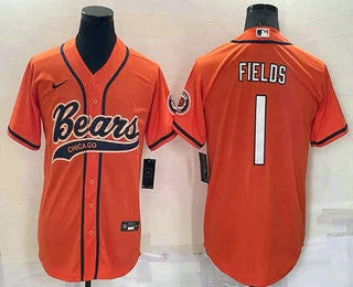 Baseball Jersey With Player And Team Numbers-Men's Chicago Bears #1 Justin Fields Orange Stitched Cool Base Baseball Jersey