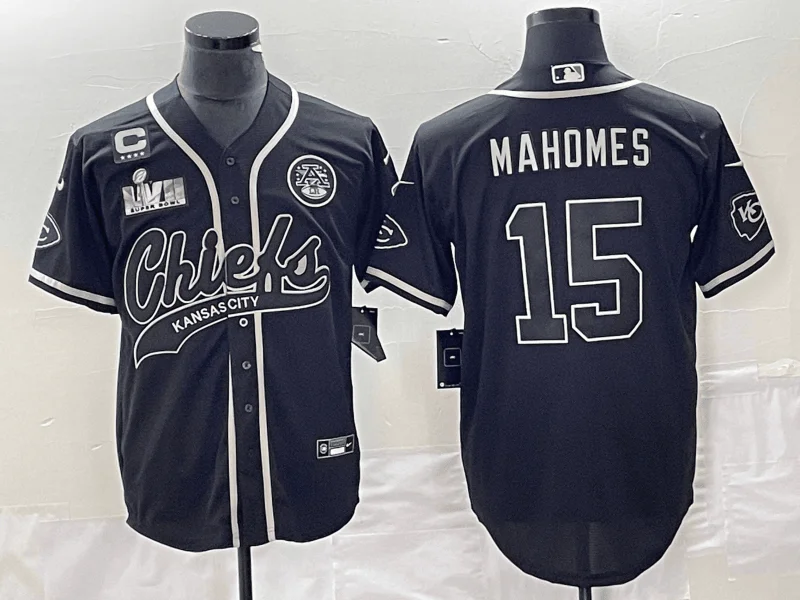 Baseball Jersey For Kids With Custom Names-Men’s Kansas City Chiefs #15 Patrick Mahomes Black Gold With 4-star C Patch Cool Bae Stitched Baseball Jersey