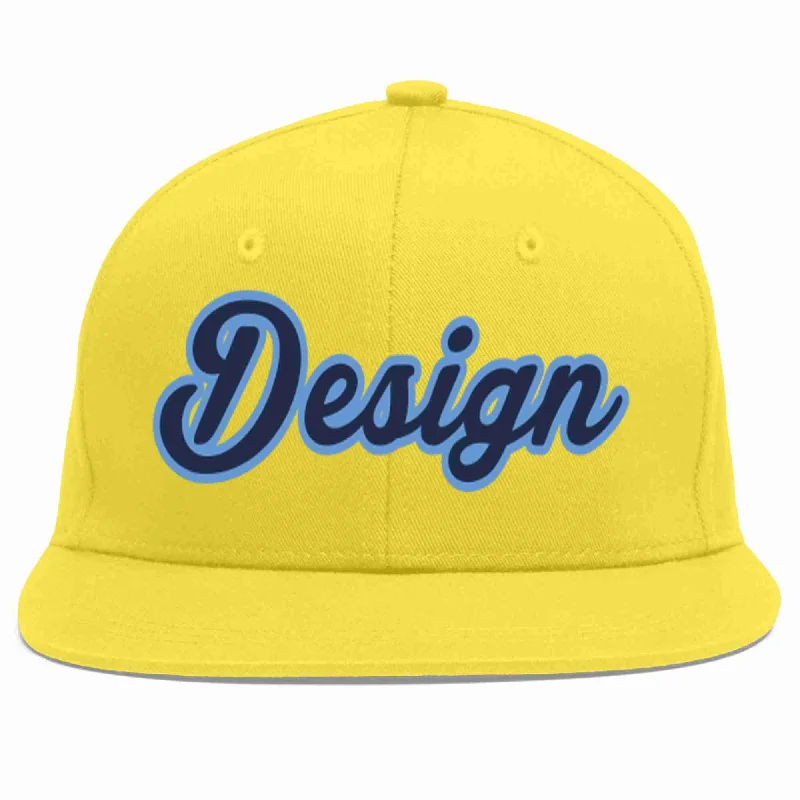 Custom Baseball Cap-Custom Light Gold Navy-Light Blue Flat Eaves Sport Baseball Cap Design for Men/Women/Youth