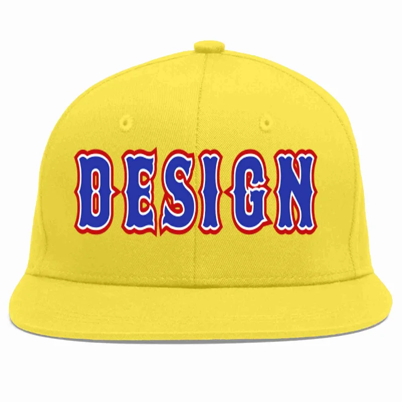 Baseball Cap For Family Sports Days-Custom Light Gold Royal-White Flat Eaves Sport Baseball Cap Design for Men/Women/Youth