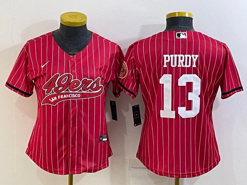 Baseball Jersey For Player Signature Designs-Women's San Francisco 49ers #13 Brock Purdy Red With Patch Cool Base Stitched Baseball Jersey(Run Small)