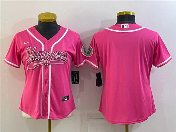 Baseball Jersey For High School Events-Women's Los Angeles Chargers Blank Pink With Patch Cool Base Stitched Baseball Jersey(Run Small)