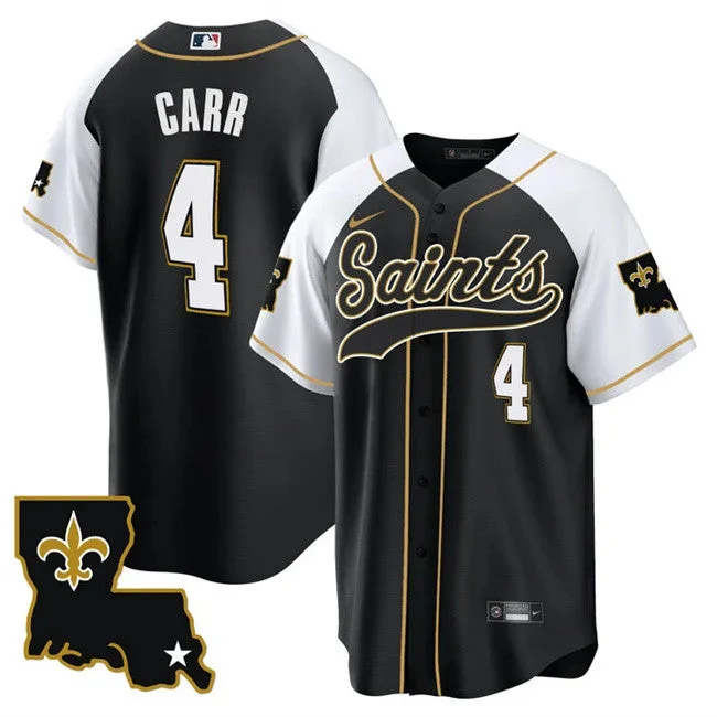 Baseball Jersey For School Teams-Men's New Orleans Saints #4 Derek Carr Black/White 1987 Legacy Cool Base Stitched Baseball Jersey