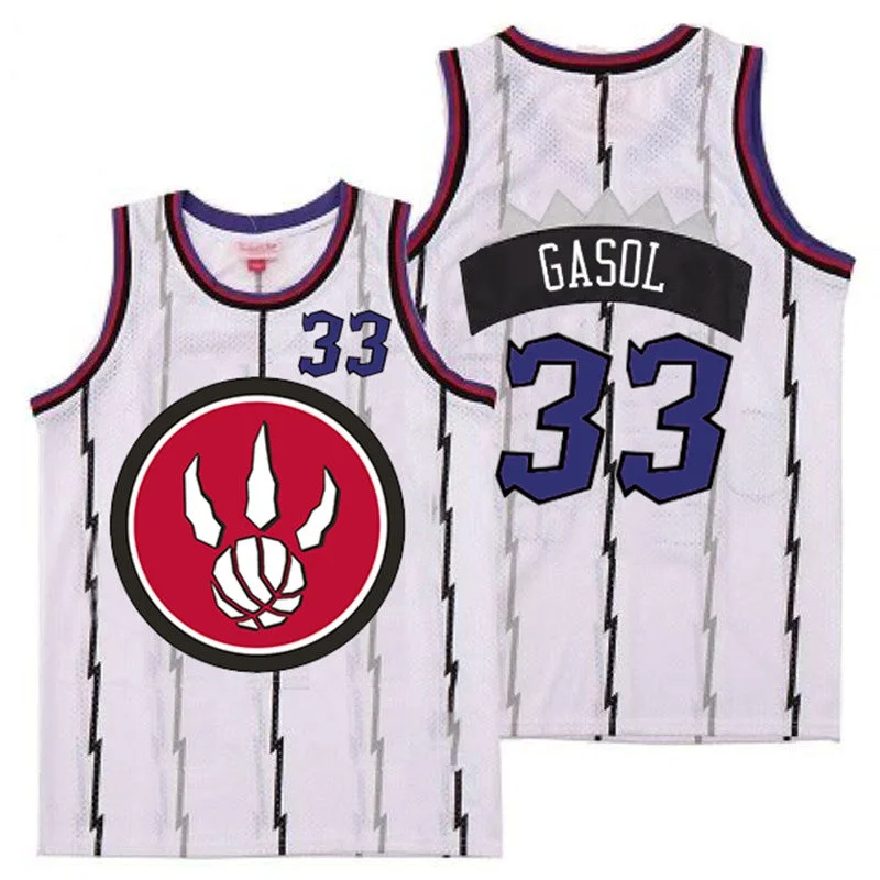 Basketball Jersey For Custom Team Colors-Raptors 33 Marc Gasol White Red Big Logo Retro Basketball Jersey