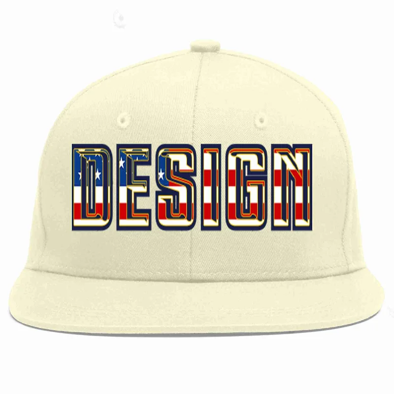 Baseball Cap For Custom Fan Apparel-Custom Cream Vintage USA Flag-Gold Flat Eaves Sport Baseball Cap Design for Men/Women/Youth