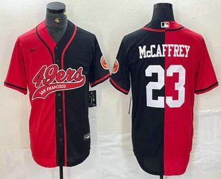 Baseball Jersey For Custom League Apparel-Men's San Francisco 49ers #23 Christian McCaffrey Red Black Two Tone Cool Base Stitched Baseball Jersey