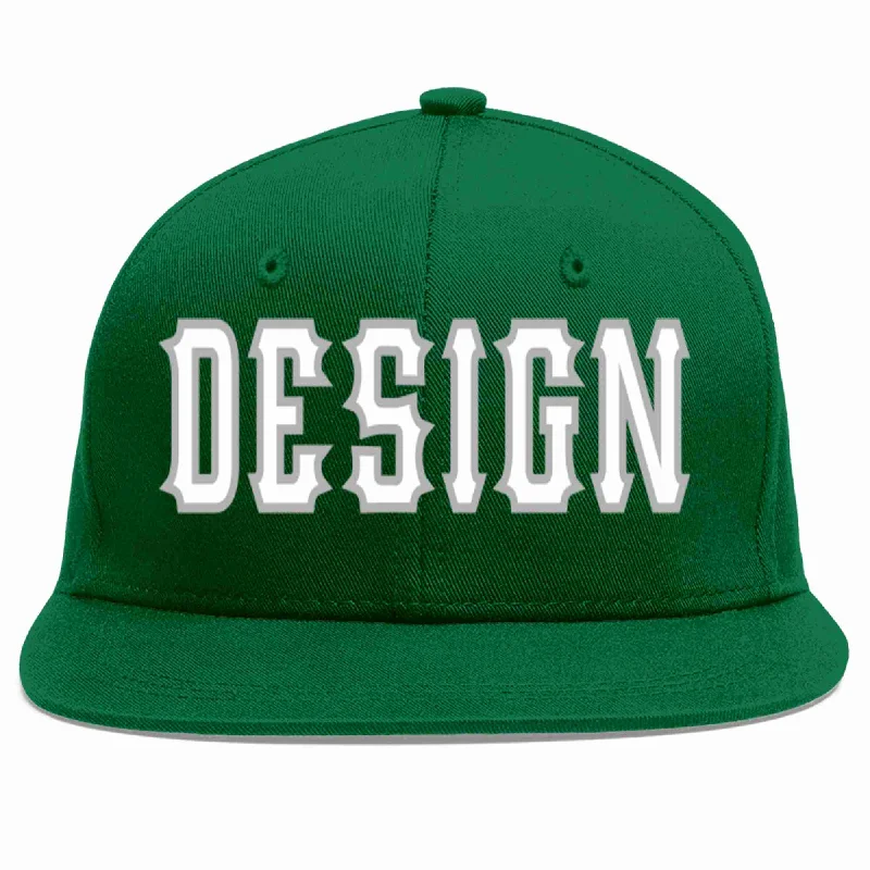 Baseball Cap For Special Promotions-Custom Green White-Gray Flat Eaves Sport Baseball Cap Design for Men/Women/Youth