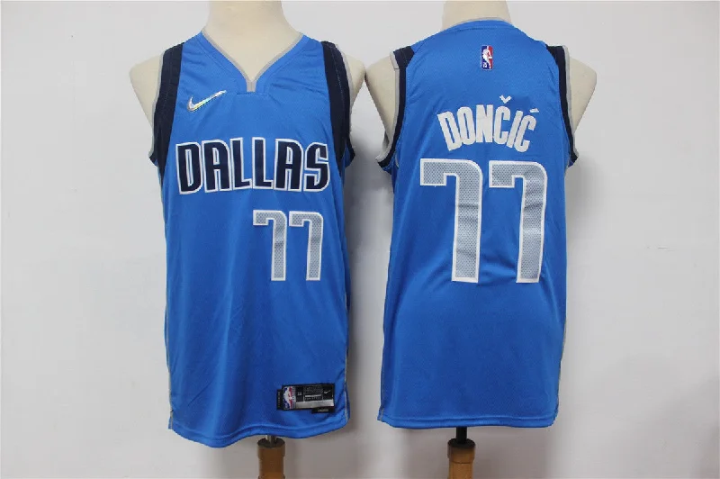 Basketball Jersey For All Ages-Mavericks 77 Luka Doncic Blue Diamond 75th Anniversary City Edition Swingman Basketball Jersey