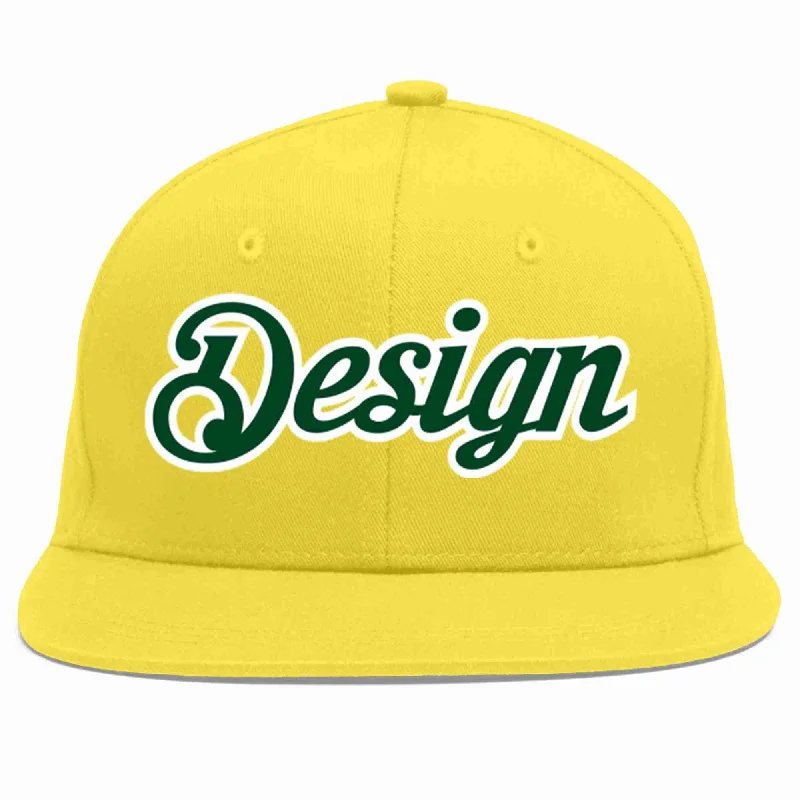 Baseball Cap For Custom Game Gear-Custom Light Gold Green-White Flat Eaves Sport Baseball Cap Design for Men/Women/Youth