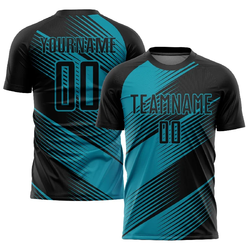 Football Jersey For Official Team Fan Gear-Custom Teal Black Sublimation Soccer Uniform Jersey