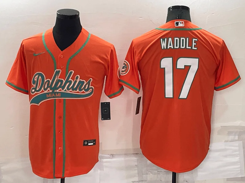 Custom Baseball Jersey-Men's Miami Dolphins #17 Jaylen Waddle Orange Stitched Cool Base Baseball Jersey