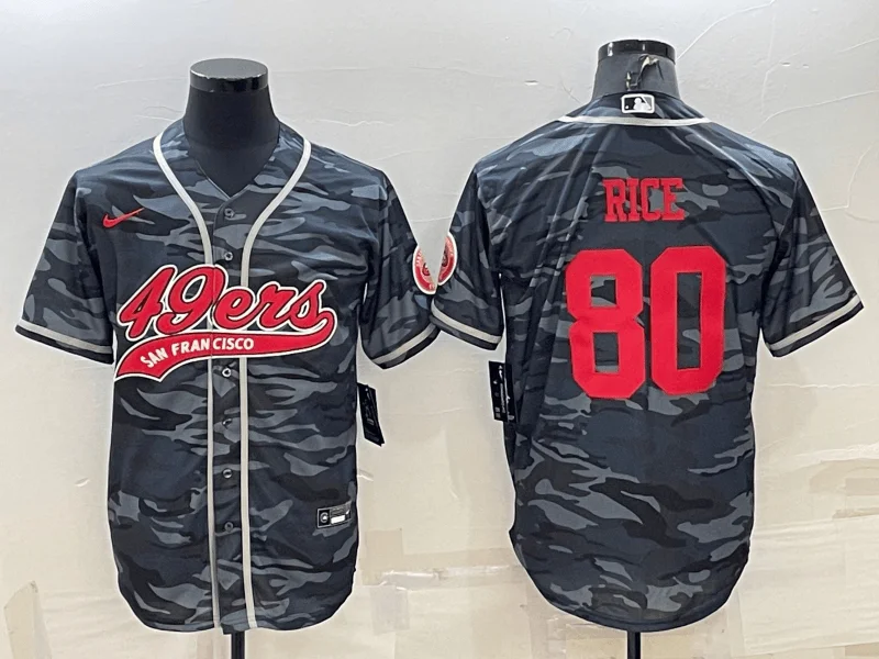 Baseball Jersey For Team Celebration Merchandise-Men's San Francisco 49ers #80 Jerry Rice Grey Camo With Patch Cool Base Stitched Baseball Jersey