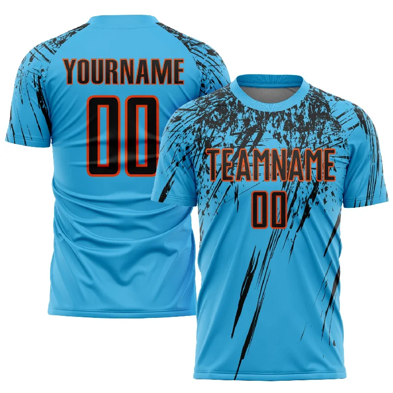 Football Jersey For Custom Football Apparel-Custom Sky Blue Black-Orange Sublimation Soccer Uniform Jersey