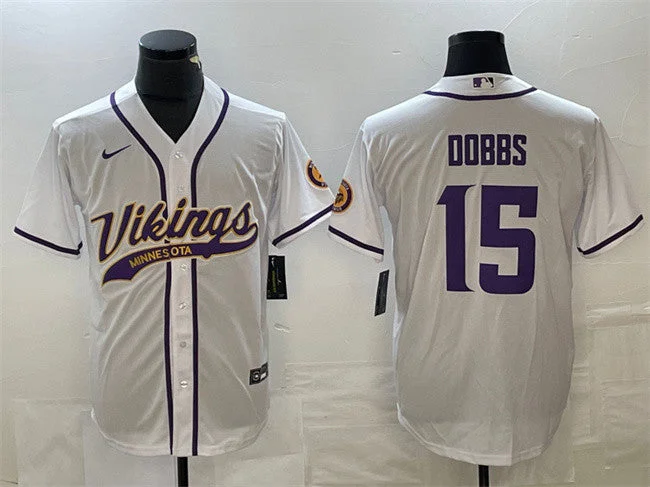 Baseball Jersey For Official Tournament Merchandise-Men's Minnesota Vikings #15 Josh Dobbs White Cool Base Stitched Baseball Jersey