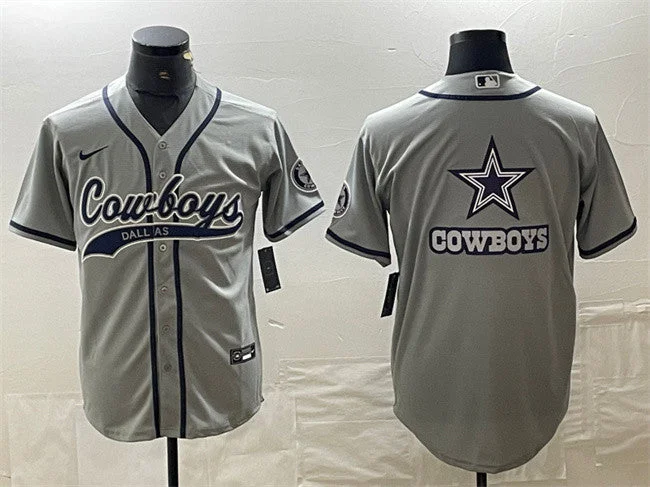 Baseball Jersey For Custom League Apparel-Men's Dallas Cowboys Gray Team Big Logo With Patch Cool Base Stitched Baseball Jersey