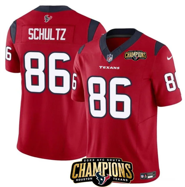 Football Jersey For High School Teams-Men's Houston Texans #86 Dalton Schultz Red 2023 F.U.S.E. AFC South Champions Patch Vapor Untouchable Limited Football Stitched Jersey