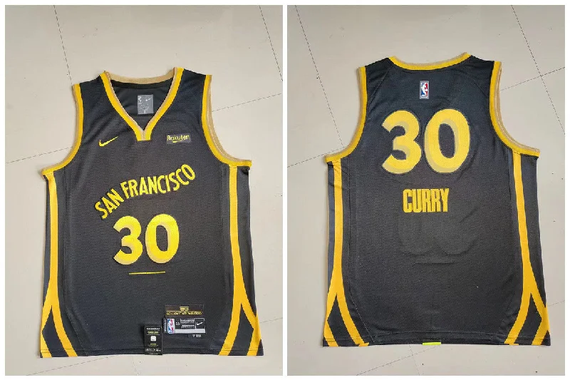 Basketball Jersey For School Teams-Warriors 30 Stephen Curry Black 2023-24 City Edition Swingman Basketball Jersey