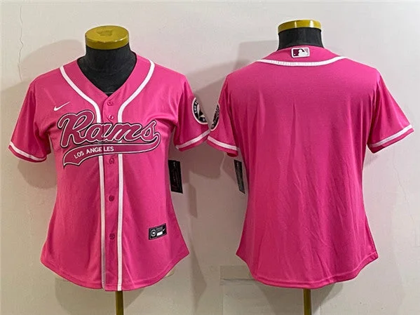 Baseball Jersey For Players-Women's Los Angeles Rams Blank Pink With Patch Cool Base Stitched Baseball Jersey(Run Small)