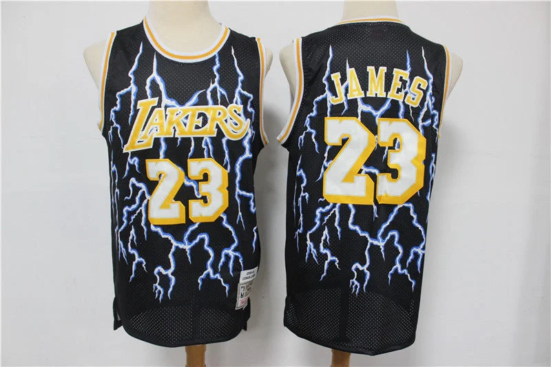 Basketball Jersey For Youth Teams-Lakers 23 Lebron James Black Hardwood Classics Lightning Limited Edition Basketball Jersey