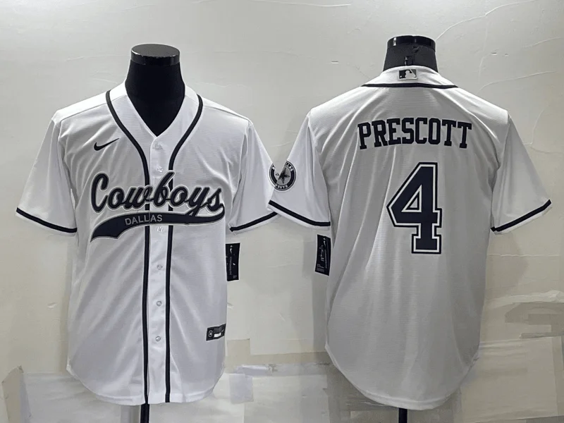 Baseball Jersey For Game Day Fan Apparel-Men's Dallas Cowboys #4 Dak Prescott White Stitched Cool Base Baseball Jersey