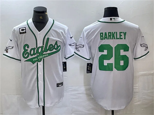 Baseball Jersey With Personalized Patches-Men's Philadelphia Eagles #26 Saquon Barkley White With 3-star C Patch Cool Base Baseball Stitched Jerseys