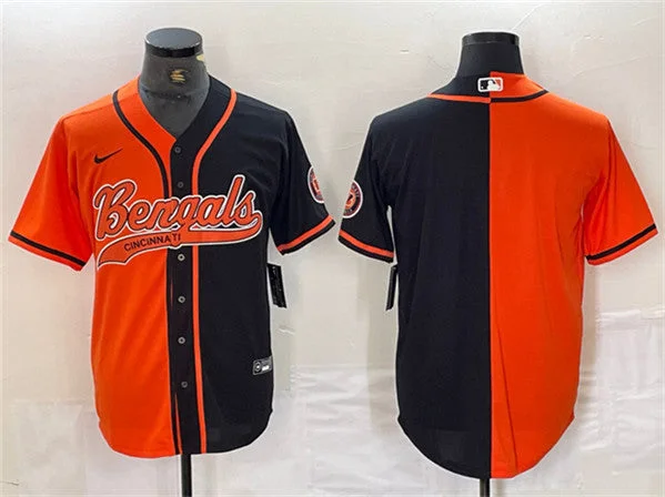 Baseball Jersey For Youth Sports Apparel-Men's Cincinnati Bengals Blank Black/Orange Split With Patch Cool Base Baseball Stitched Jersey