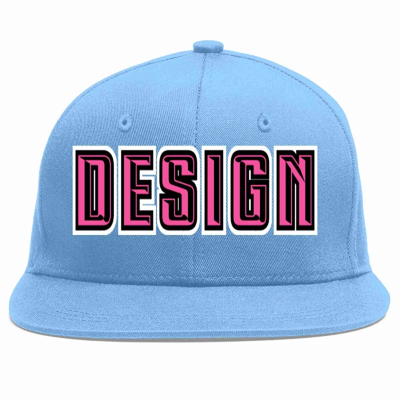 Baseball Cap With Team Branding-Custom Light Blue Pink-Black Flat Eaves Sport Baseball Cap Design for Men/Women/Youth