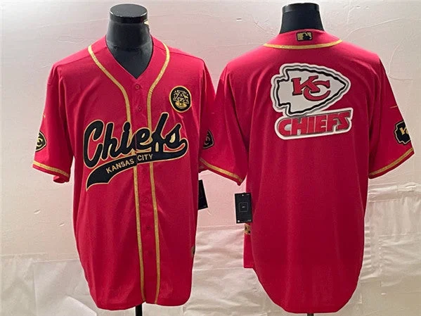 Baseball Jersey For Custom Team Gifts-Men’s Kansas City Chiefs Red Gold Team Big Logo With Patch Cool Base Stitched Baseball Jersey