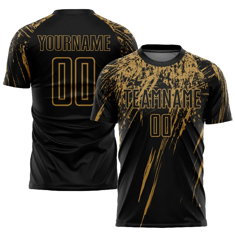 Football Jersey For College Teams-Custom Black Old Gold Sublimation Soccer Uniform Jersey