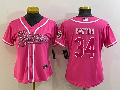 Baseball Jersey For Group Event Orders-Women's Chicago Bears #34 Walter Payton Pink With Patch Cool Base Stitched Baseball Jersey(Run Small)