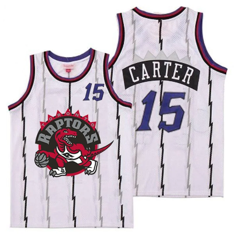 Basketball Jersey For Custom Softball Teams-Raptors 15 Vince Carter White Big Gray Red Logo Retro Basketball Jersey