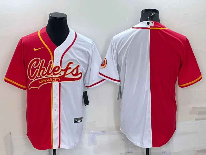 Baseball Jersey For Team Customization-Men's Kansas City Chiefs Blank Red White Two Tone With Patch Cool Base Stitched Baseball Jersey