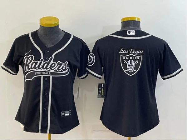 Baseball Jersey For Special Event Customization-Women's Oakland Raiders Black Team Big Logo With Patch Cool Base Stitched Baseball Jersey(Run Small)