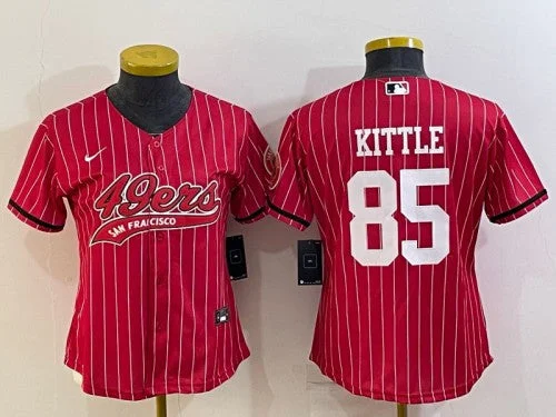 Baseball Jersey For College Sports Teams-Women's San Francisco 49ers #85 George Kittle Red With Patch Cool Base Stitched Baseball Jersey(Run Small)