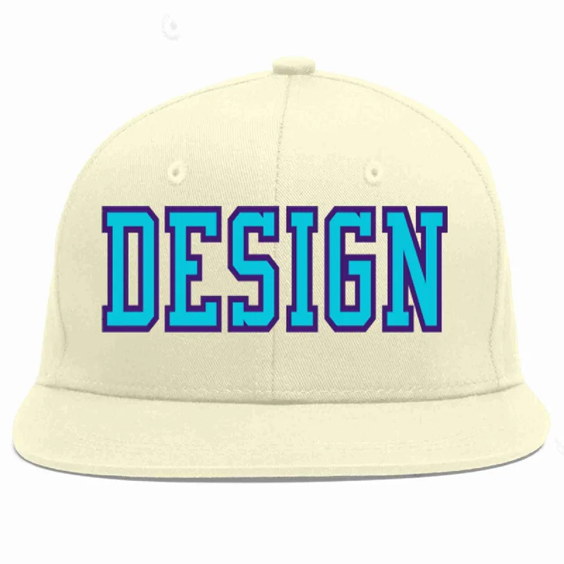 Baseball Cap For Game Day Outfits-Custom Cream Light Blue-purple Flat Eaves Sport Baseball Cap Design for Men/Women/Youth