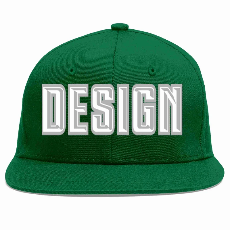 Baseball Cap With Custom Graphics-Custom Green White-Gray Flat Eaves Sport Baseball Cap Design for Men/Women/Youth