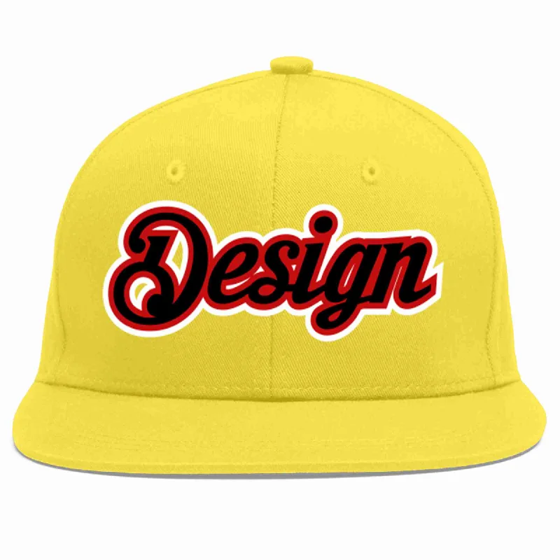 Baseball Cap For Supportive Teams-Custom Light Gold Black-Red Flat Eaves Sport Baseball Cap Design for Men/Women/Youth