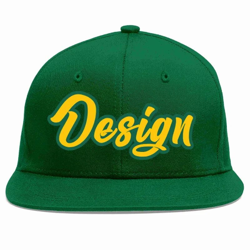 Baseball Cap For Limited Edition-Custom Green Gold-Kelly Green Flat Eaves Sport Baseball Cap Design for Men/Women/Youth