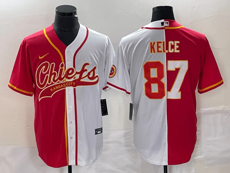 Baseball Jersey For Special Event Merchandise-Men's Kansas City Chiefs #87 Travis Kelce Red White Two Tone Cool Base Stitched Baseball Jersey