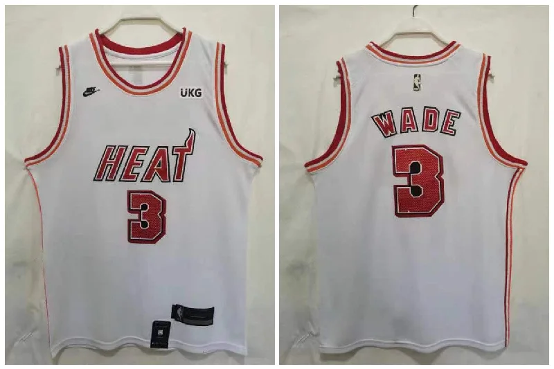 Basketball Jersey For Seasonal Fan Gifts-Heat 3 Dwyane Wade White 2022-23 Swingman Basketball Jersey