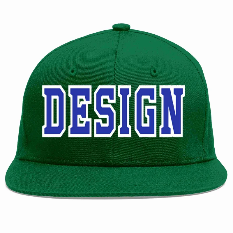 Baseball Cap For Family Sports Days-Custom Green Royal-White Flat Eaves Sport Baseball Cap Design for Men/Women/Youth